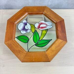 Floral‎ Stained Glass Wooden Jewellery Box 7"x7"